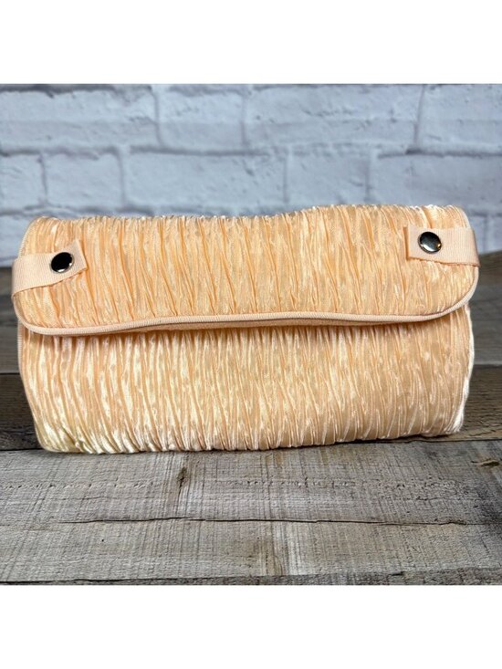 Karl Lagerfeld Accessories - Vintage 90s Luxury Karl Lagerfeld Parfum Peach Pleated Satin Cosmetic Bag Clutch